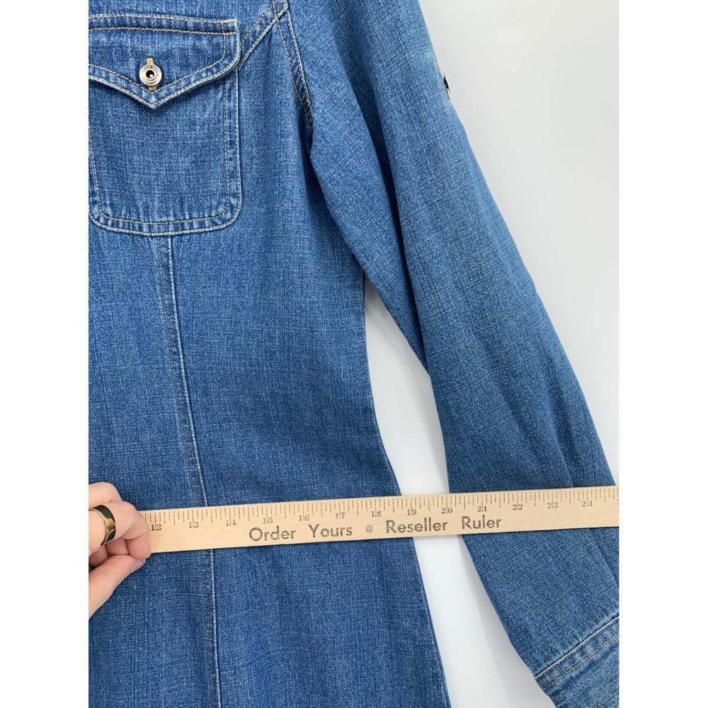 Vintage Liz Claiborne Denim Dress Womens 10 Blue Long Sleeve Button Maxi - Picture 8 of 9